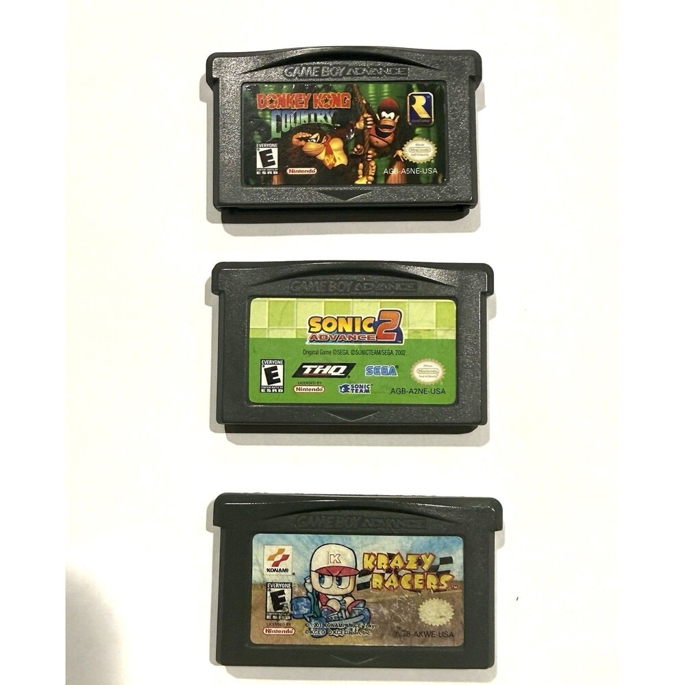 Nintendo GBA Lot 3 Donkey Kong Country Sonic Advance 2 Konami Krazy Racers Games